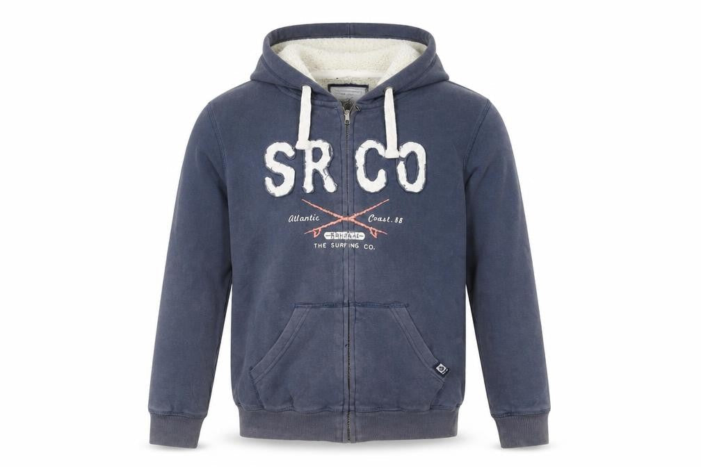 Saltrock Men's Blue Hooded Full Zip Fleece Lined Jacket Size 10