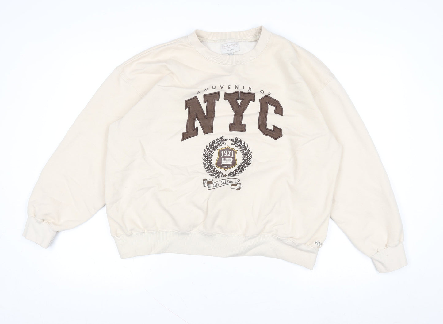 Pull&Bear Teen Beige NYC Graphic Pullover Sweatshirt Size M