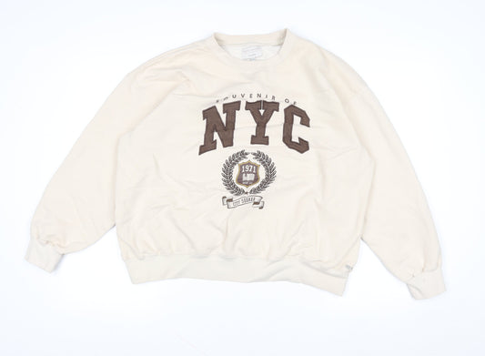 Pull&Bear Teen Beige NYC Graphic Pullover Sweatshirt Size M