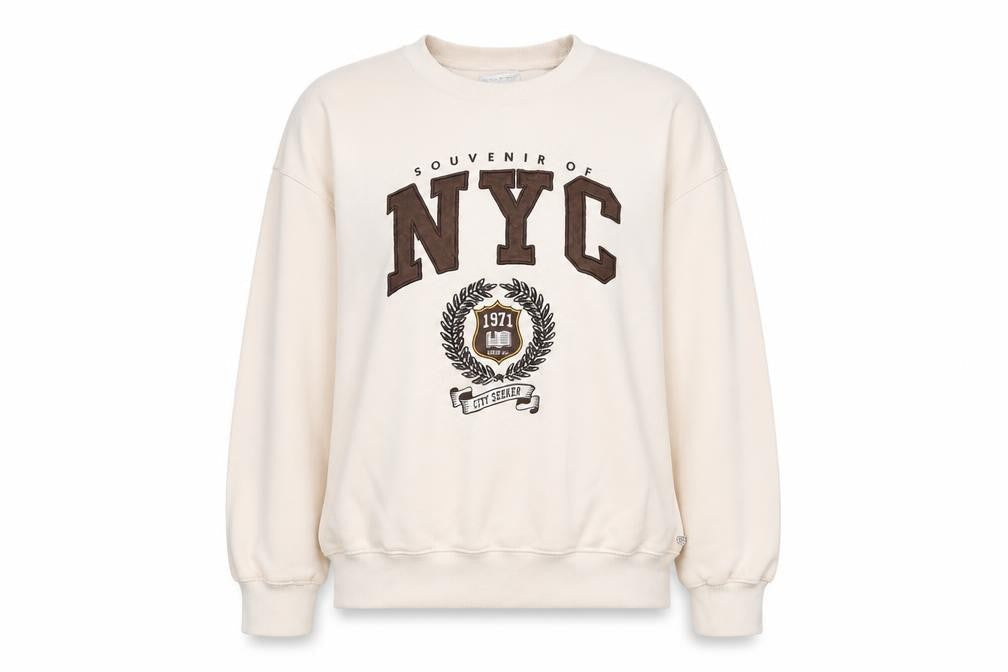 Pull&Bear Teen Beige NYC Graphic Pullover Sweatshirt Size M