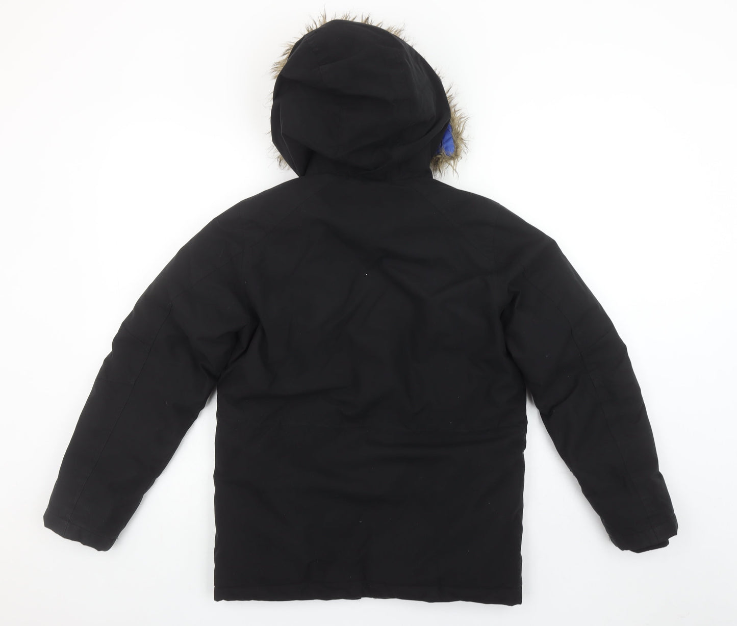Jack & Jones Boys Black Parka Coat 152cm Hooded Faux Fur Trim Winter Jacket