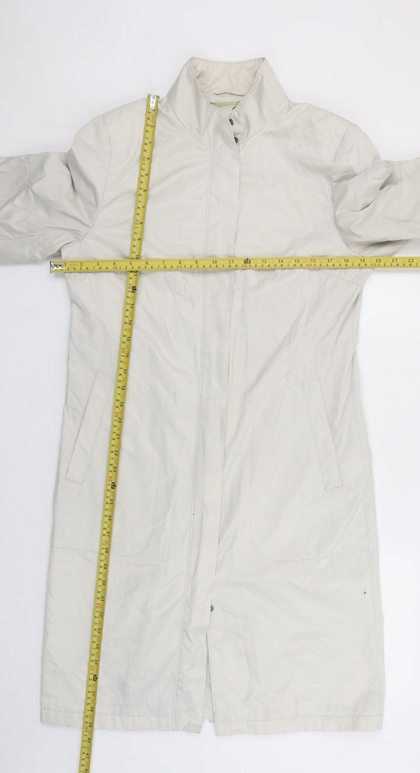 Nuage Women Ivory Long Rain Coat Size 12 Cotton Blend Water Resistant