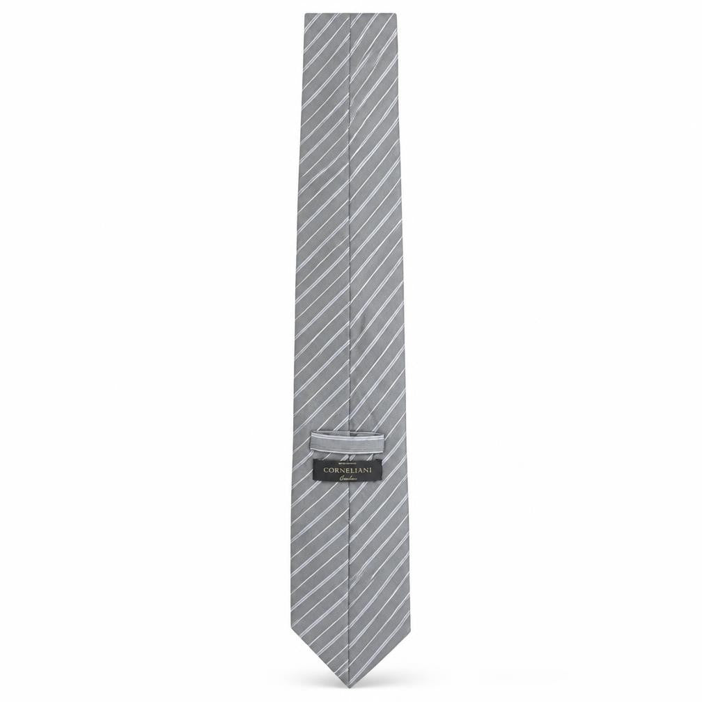 Corneliani Men Grey Striped Silk Designer Tie One Size