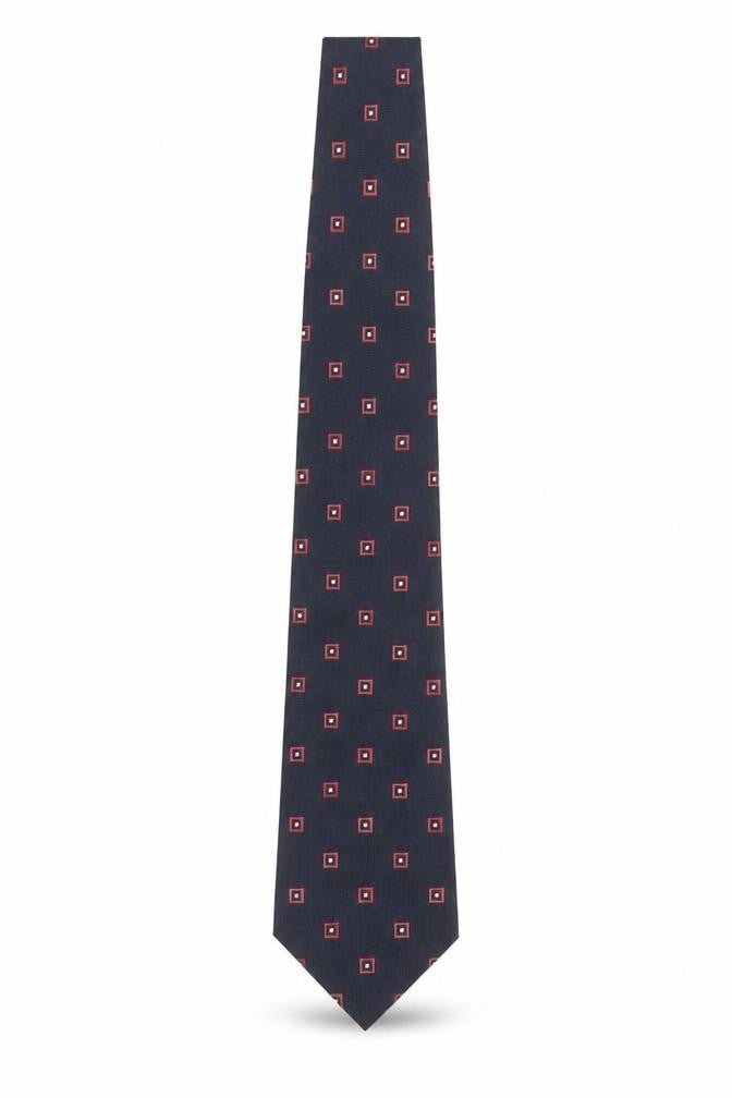 Profuomo Men's Navy Blue Geometric Silk Tie 176