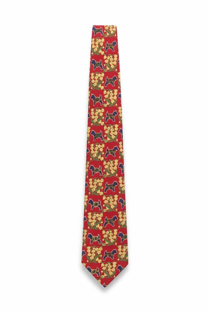 Alexandre London Men's Red Dog Print 100% Silk Tie