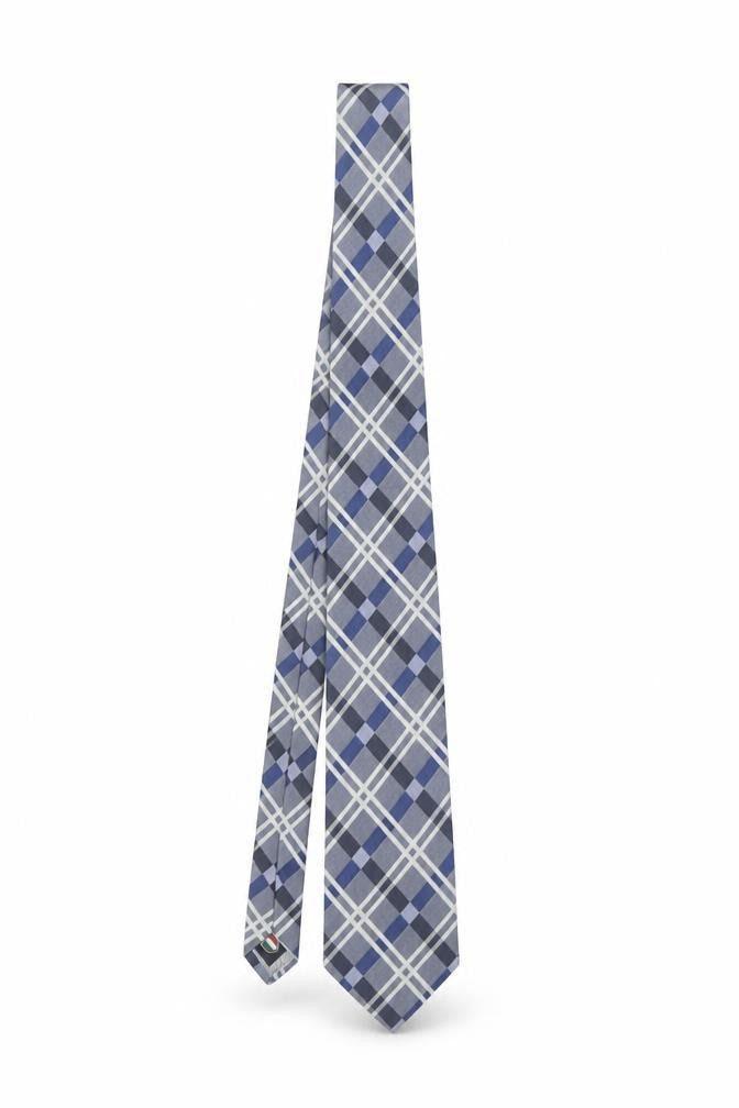 Profuomo Men's Blue Grey Plaid Silk Tie Made in Italy