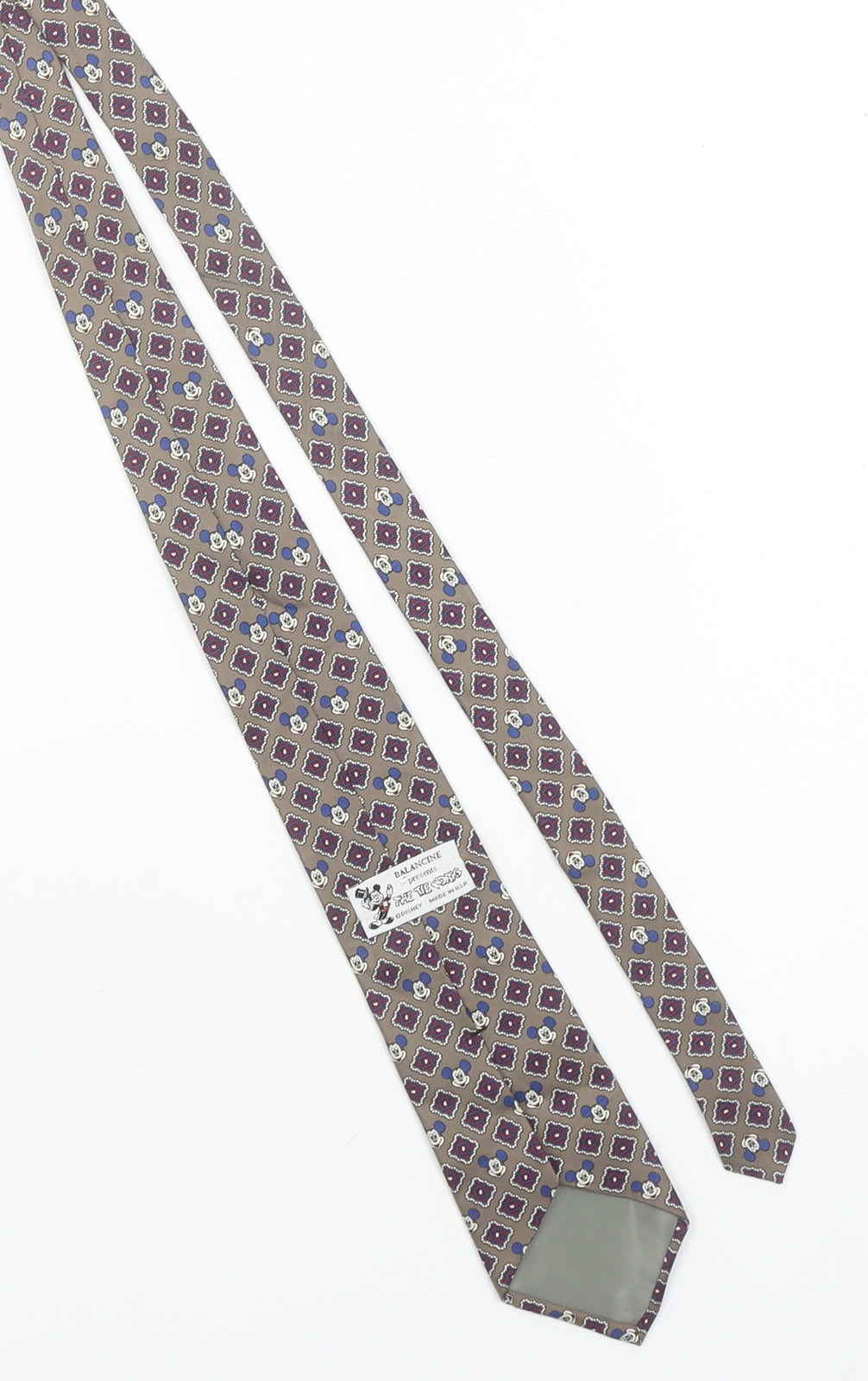 Balancine Disney Men’s Beige Geometric Silk Tie Mickey Mouse Vintage
