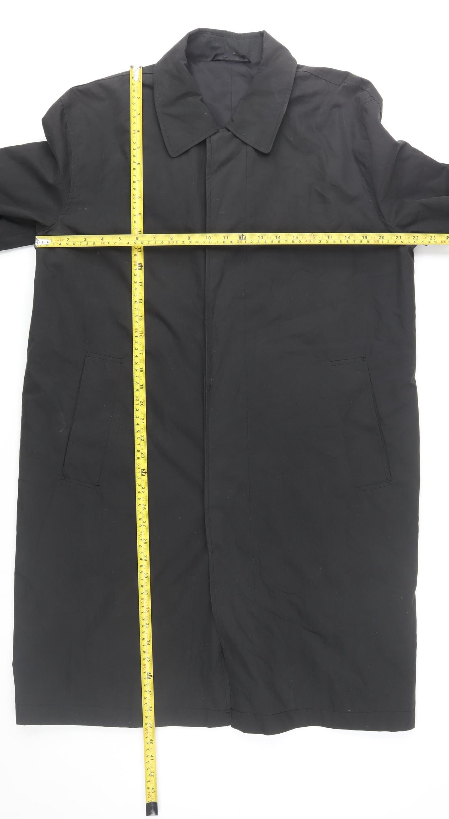 Dehavilland Men's Black Cotton Nylon Long Overcoat S 36-39"