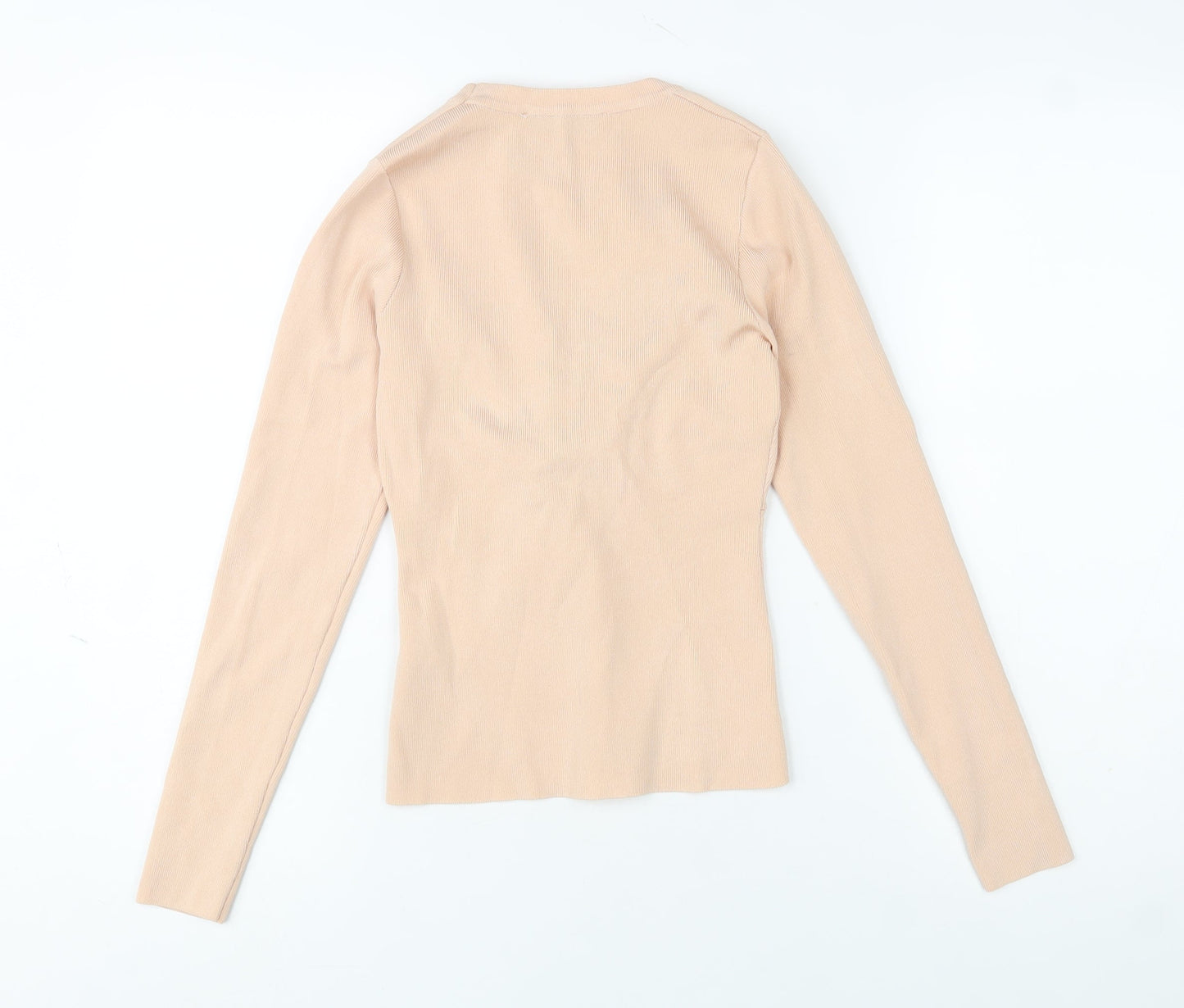 Zara Women Beige Knit Slim Fit Long Sleeve Crew Neck Blouse Size 8