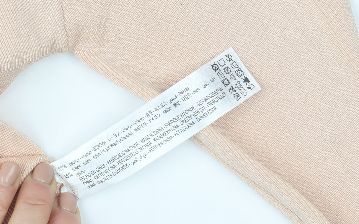 Zara Women Beige Knit Slim Fit Long Sleeve Crew Neck Blouse Size 8