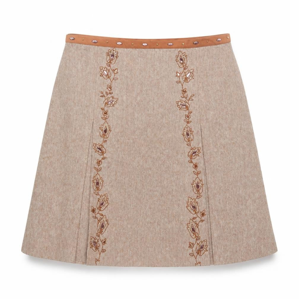 Florence & Fred Women's Beige Embroidered A-Line Tweed Skirt Size 20