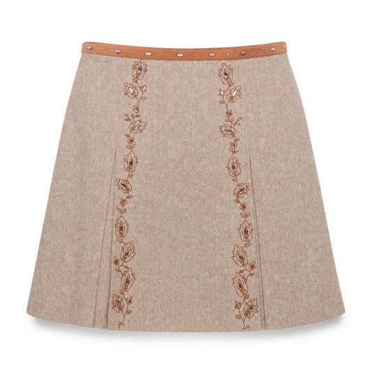 F&F Women's Beige Embroidered A-Line Tweed Skirt Size 20