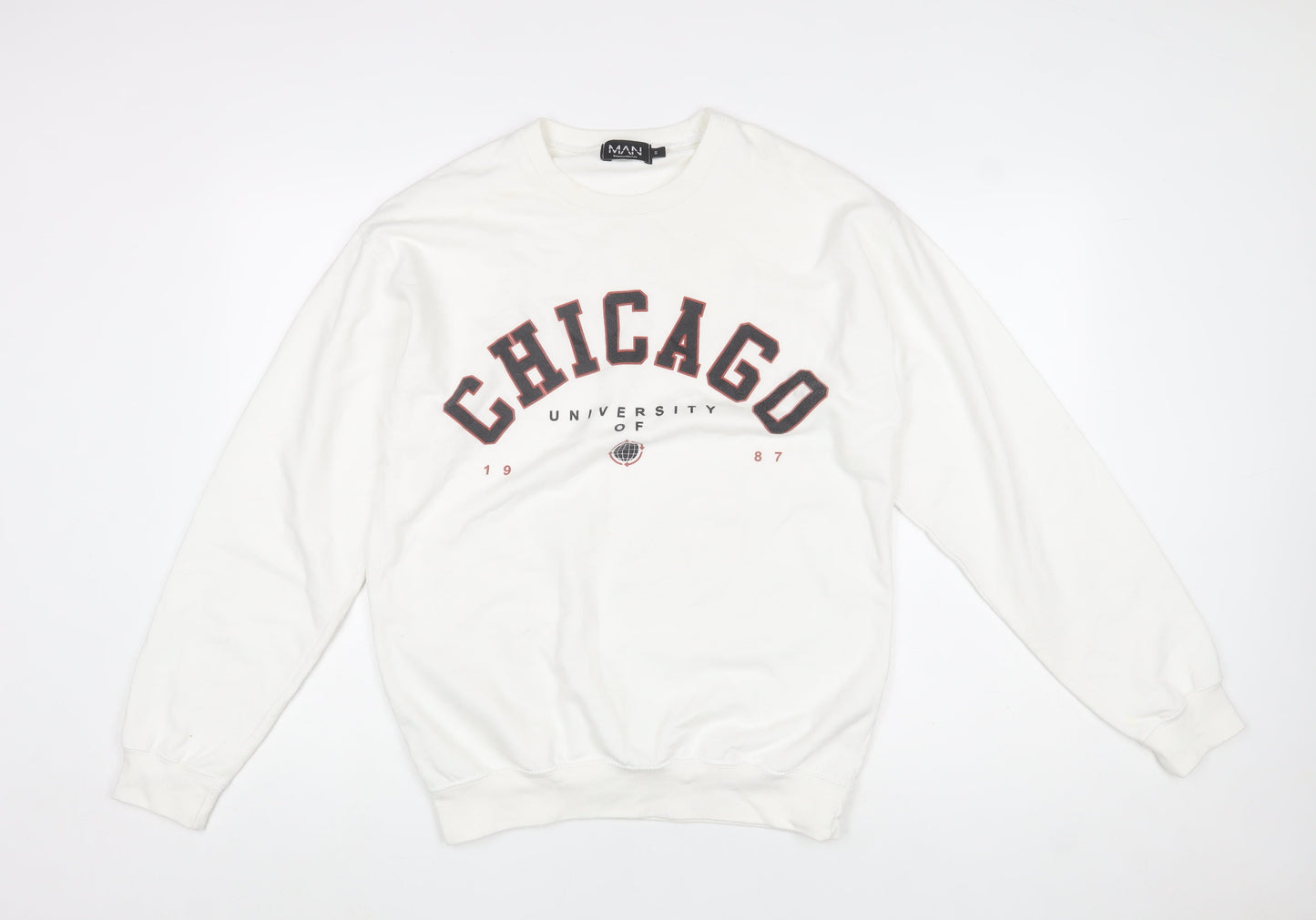 boohooMAN Men’s White University Chicago Graphic Sweatshirt Size S