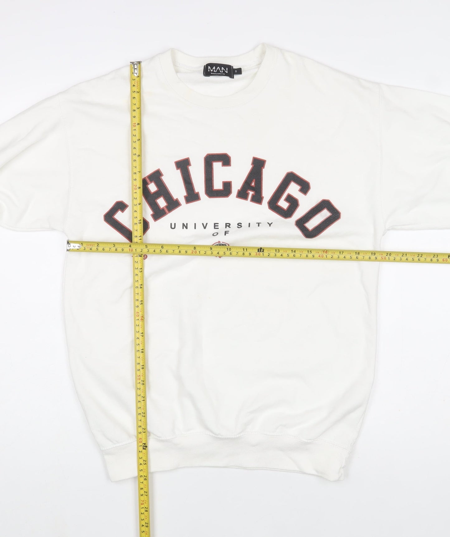 boohooMAN Men’s White University Chicago Graphic Sweatshirt Size S