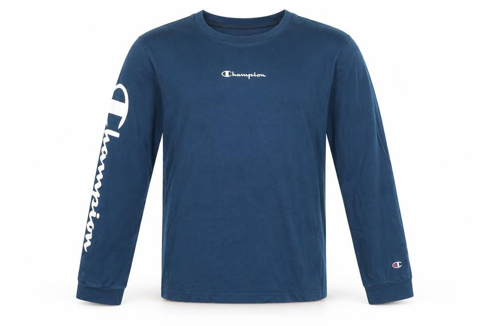 Champion Men's Blue Long Sleeve Cotton Crew Neck T-Shirt M