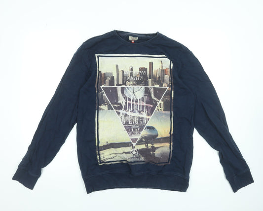 Next Men's Blue Crew Neck Graphic Print Pullover Sweatshirt Size M