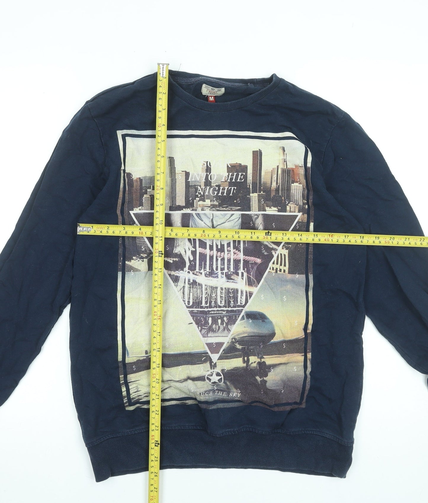 Next Men's Blue Crew Neck Graphic Print Pullover Sweatshirt Size M
