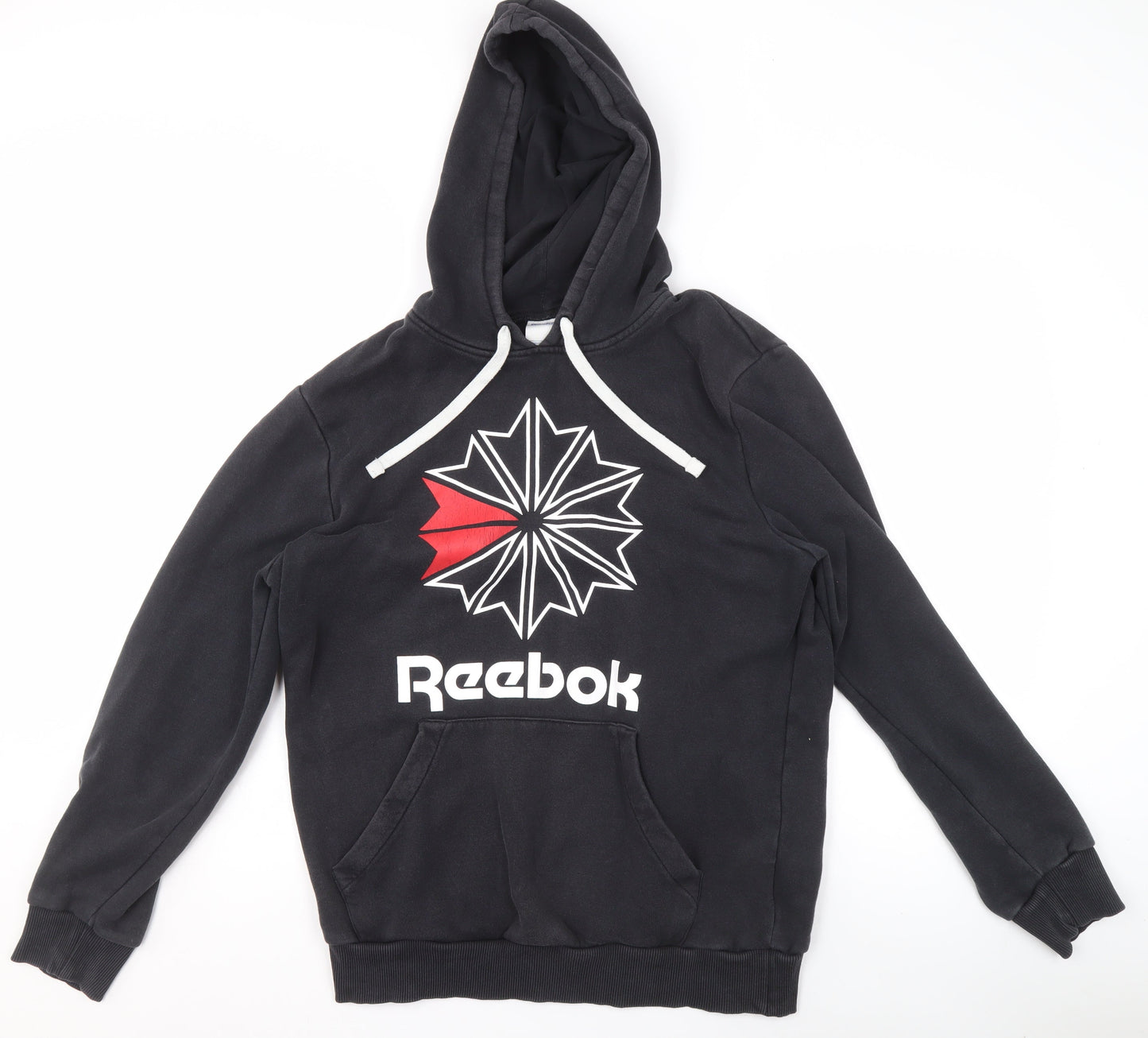 Reebok Men's Black Pullover Hoodie M Sports Fleece Logo Sweatshirt