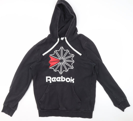 Reebok Men's Black Pullover Hoodie M Sports Fleece Logo Sweatshirt