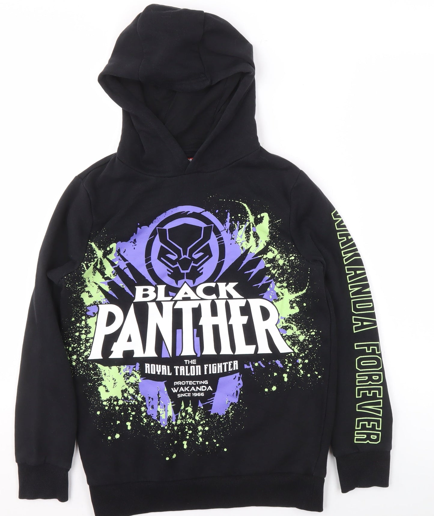 Marvel Boys Black Hoodie 10-11 Years Black Panther Pullover Fleece