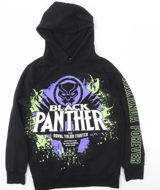Marvel Boys Black Hoodie 10-11 Years Black Panther Pullover Fleece