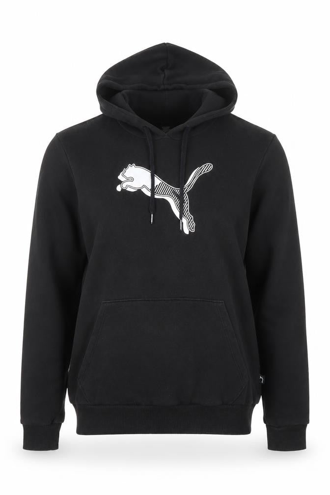 Puma Womens Black Hoodie Medium Pullover Cotton Blend Logo Print