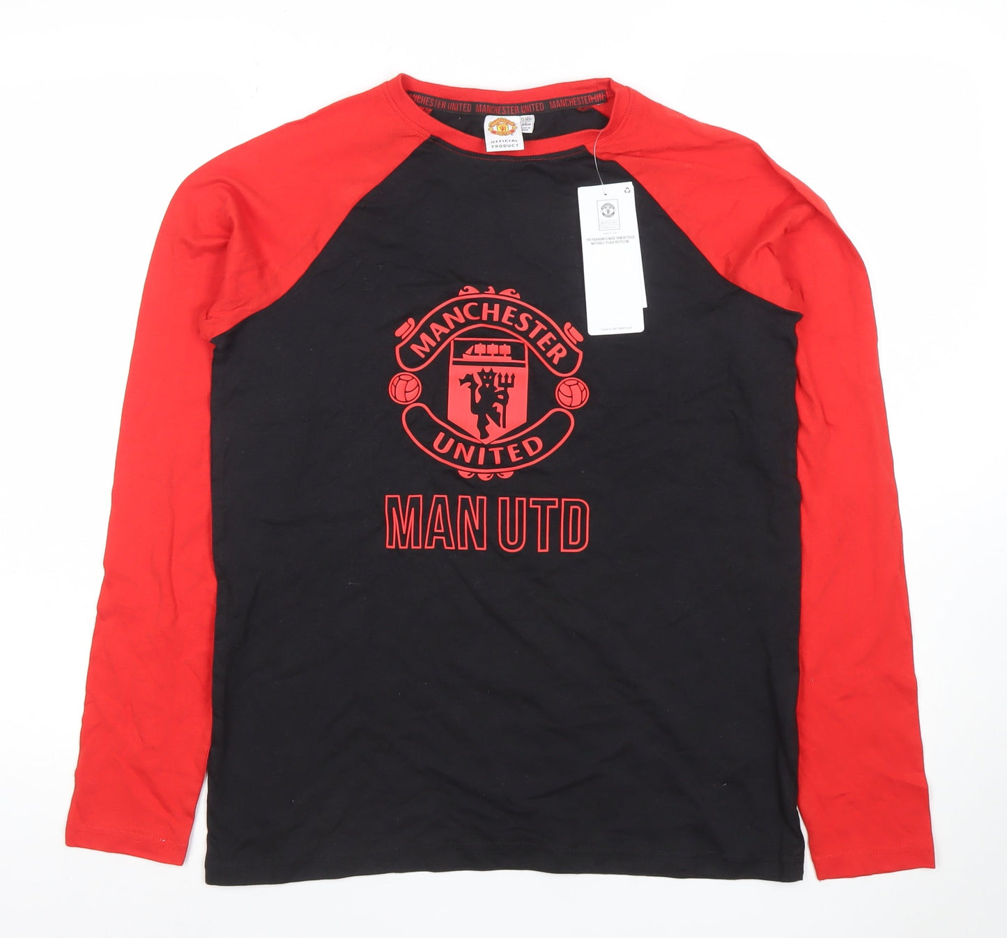 Manchester United Boys Black Red Long Sleeve T-Shirt 13-14 Years Football Top