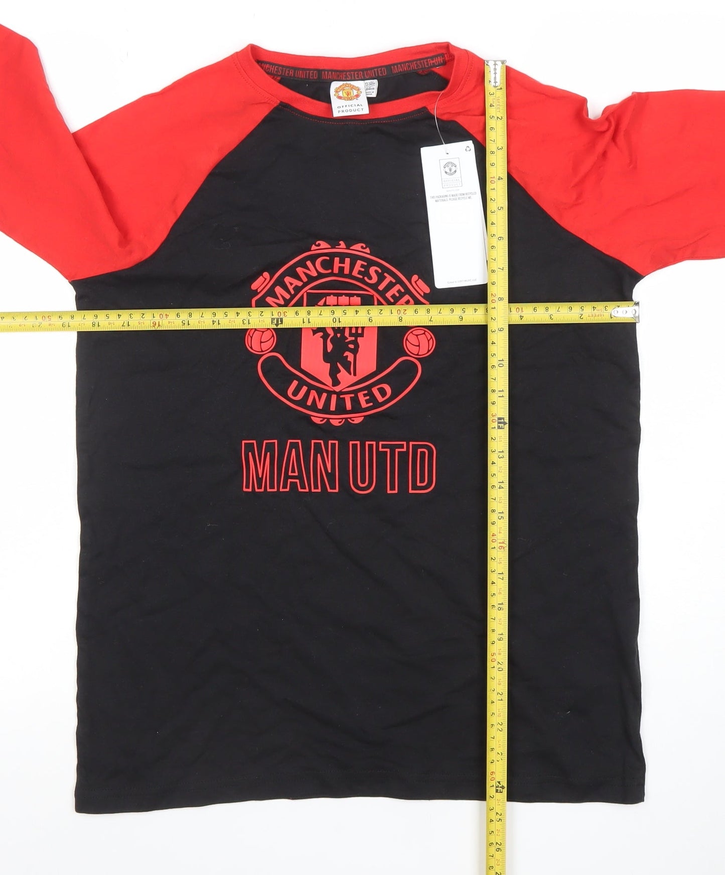 Manchester United Boys Black Red Long Sleeve T-Shirt 13-14 Years Football Top