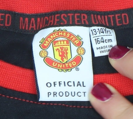 Manchester United Boys Black Red Long Sleeve T-Shirt 13-14 Years Football Top