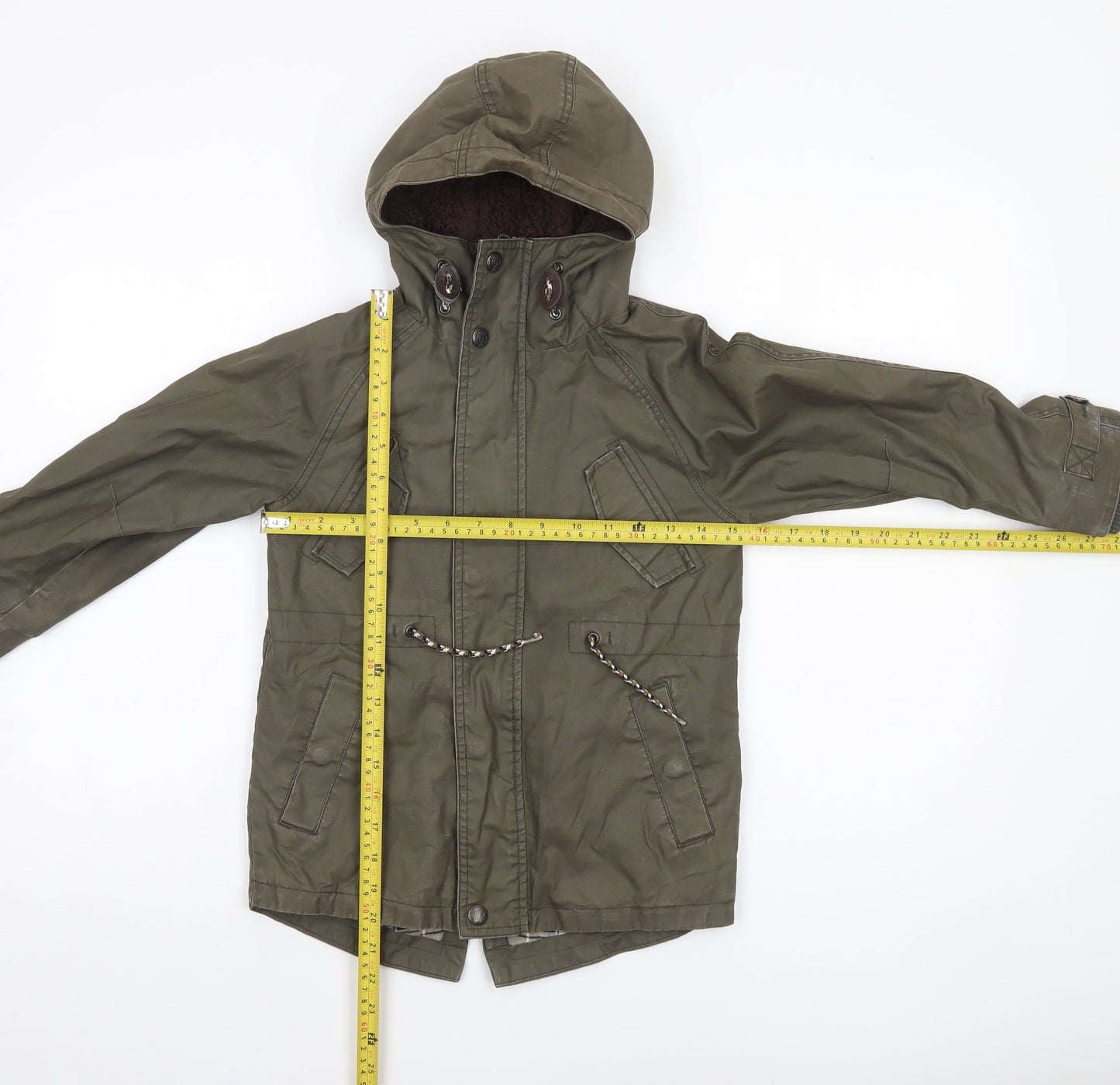 Next Boys Green Hooded Parka Jacket 6 Years Lined Mid-Length Cotton Winter Coat