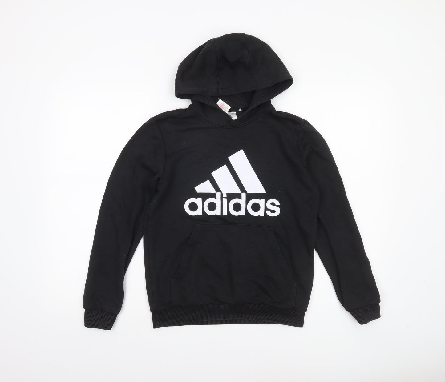Adidas Boys Black Pullover Hoodie 11-12 Years Logo Cotton Blend