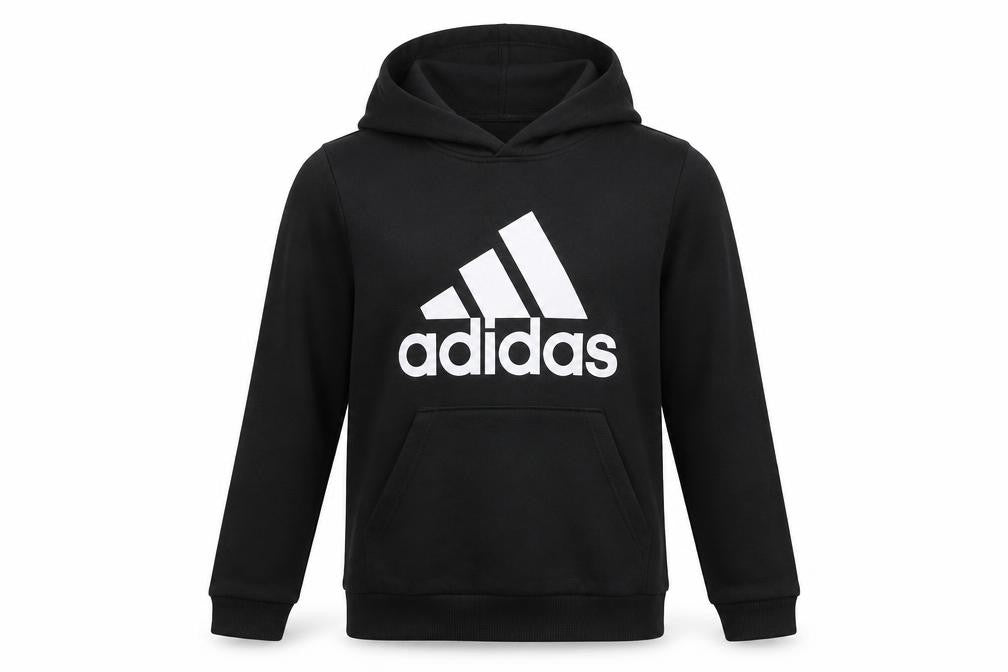 Adidas Boys Black Pullover Hoodie 11-12 Years Logo Cotton Blend