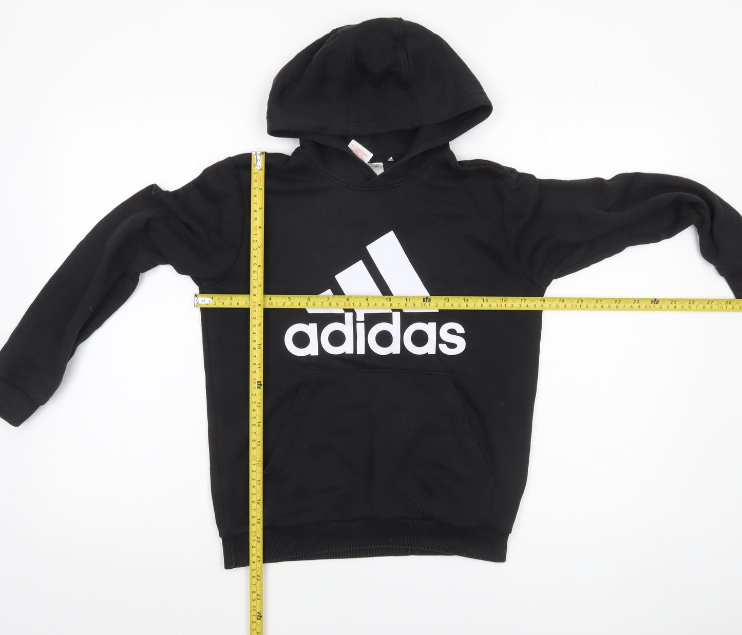 Adidas Boys Black Pullover Hoodie 11-12 Years Logo Cotton Blend