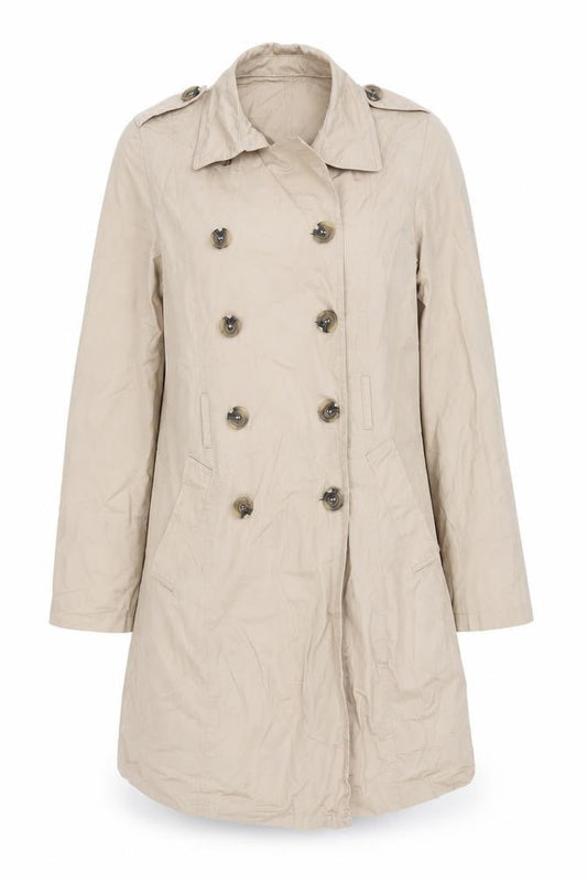 Avon Women's Beige Cotton Trench Coat Size 12 Classic Button Up