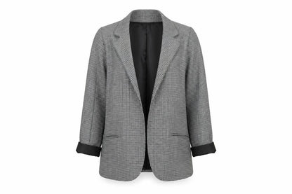 Front view of Silence + Noise Women's Black Houndstooth Blazer, size S, Single-Breasted