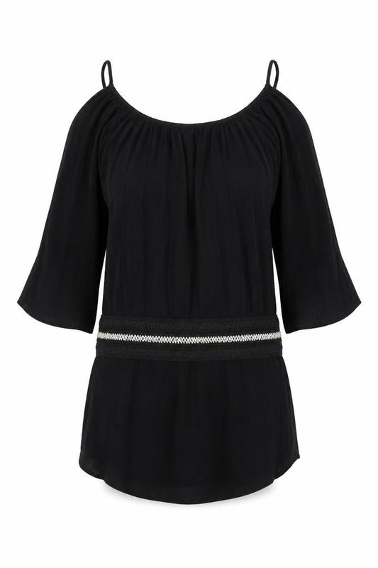 Buffalo Women's Black Beaded Tunic Blouse Size 10/12