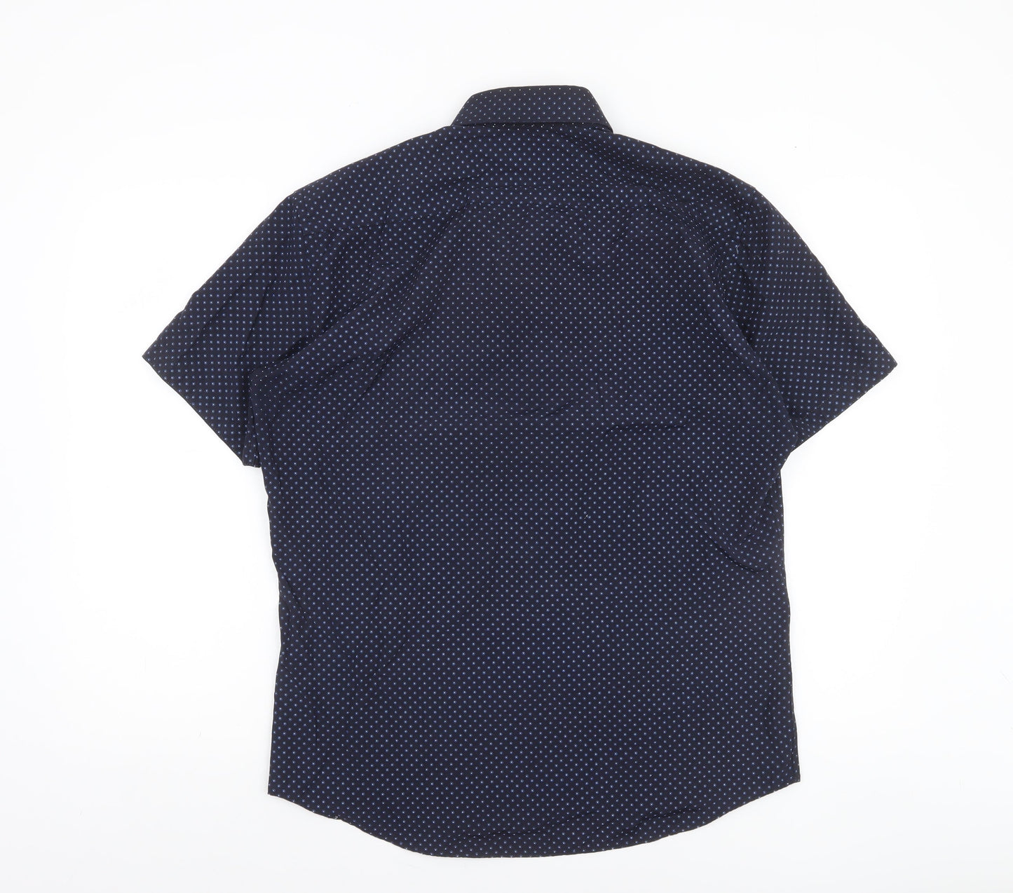 Thomson & Richards Men's Blue Polka Dot Short Sleeve Button-Up Shirt L
