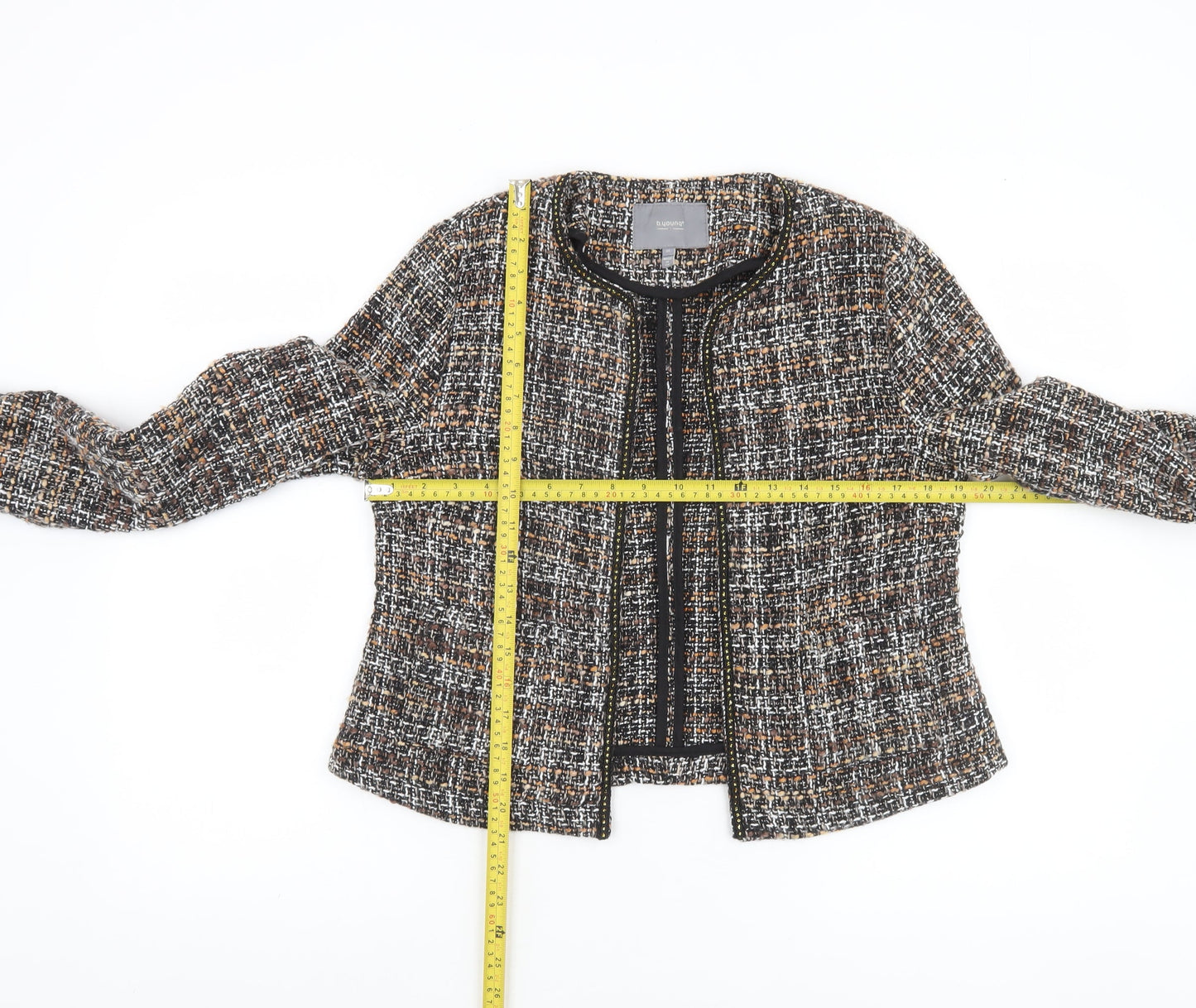 b.young Women's Multicoloured Tweed Collarless Blazer Jacket Size 8