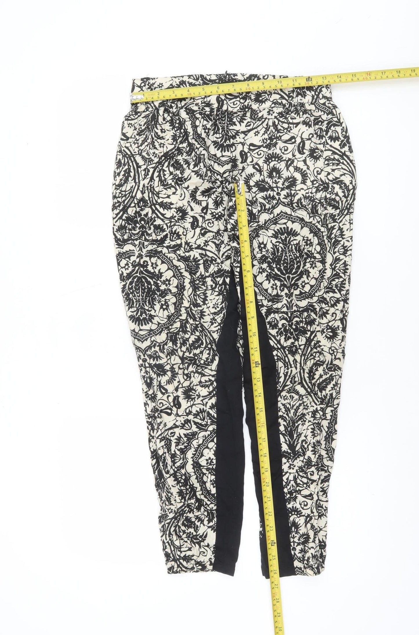 Sisley Women's Black Floral Slim Tapered Trousers Size 16