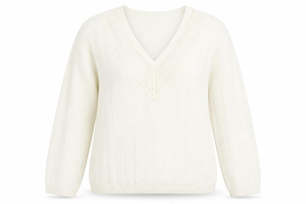 Tu Women’s Ivory V-Neck Cable Knit Jumper Size 8