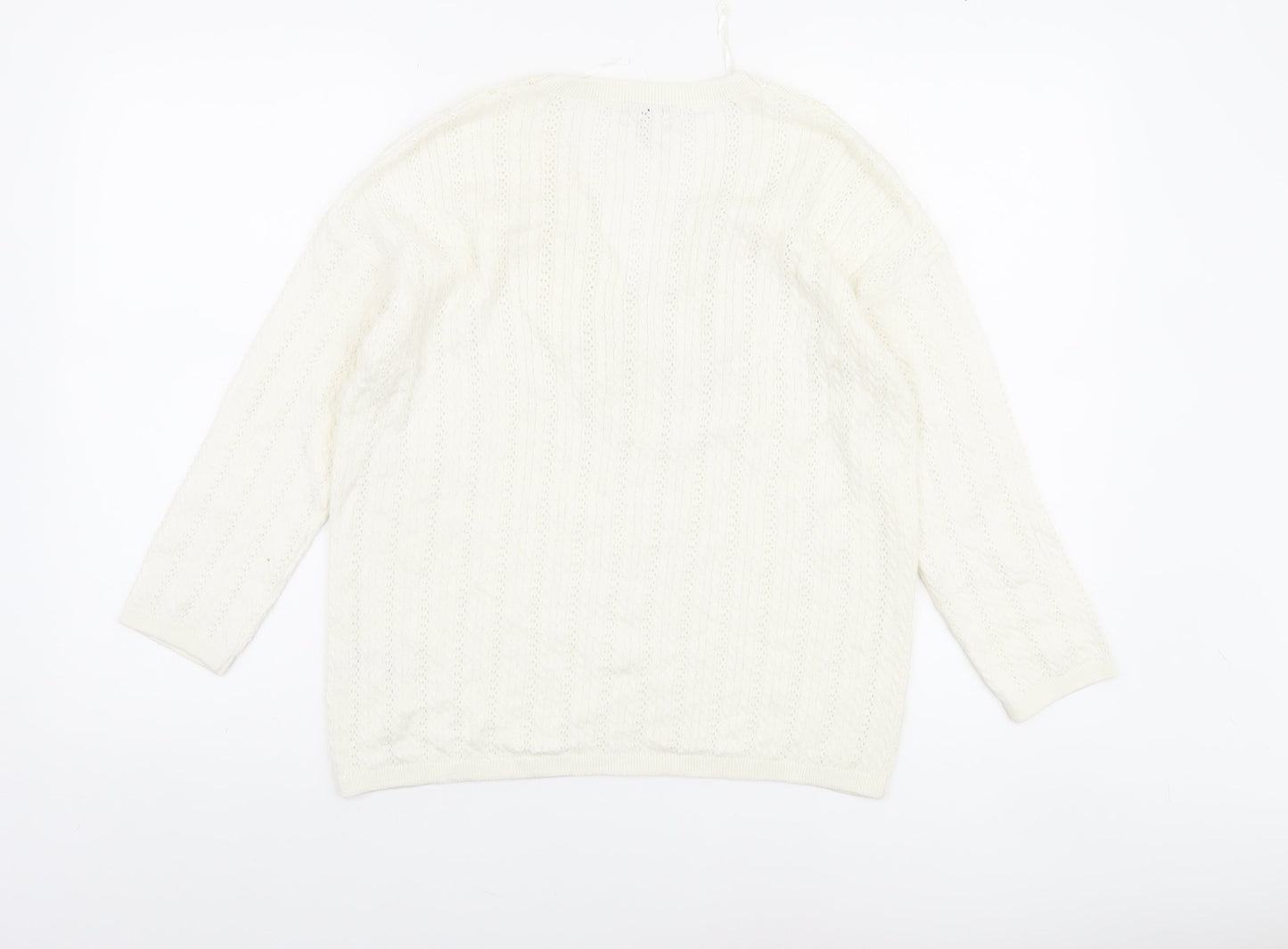 Tu Women’s Ivory V-Neck Cable Knit Jumper Size 8