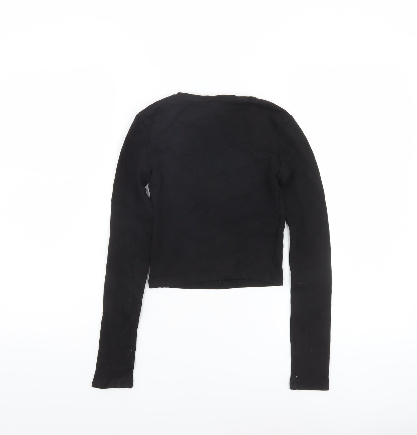 Mavi Womens Black XS Cropped Long Sleeve Butterfly T-Shirt