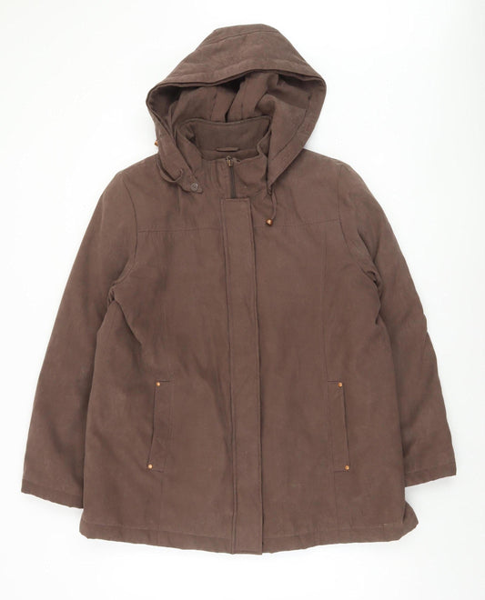 Bm Women Brown Hooded Parka Coat M Mid-Length Polyester