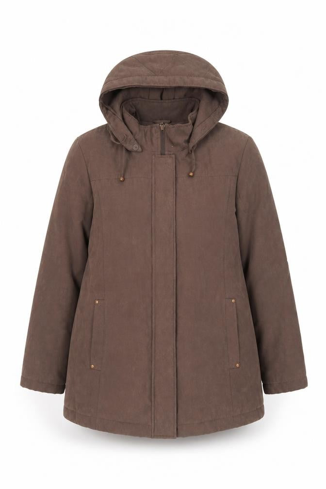 Bonmarché Women Brown Hooded Parka Coat M Mid-Length Polyester