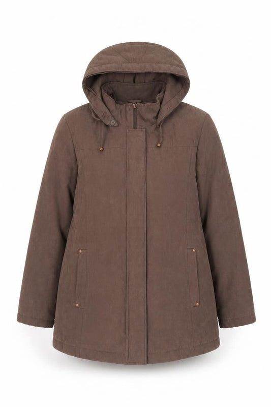 Bonmarché Women Brown Hooded Parka Coat M Mid-Length Polyester