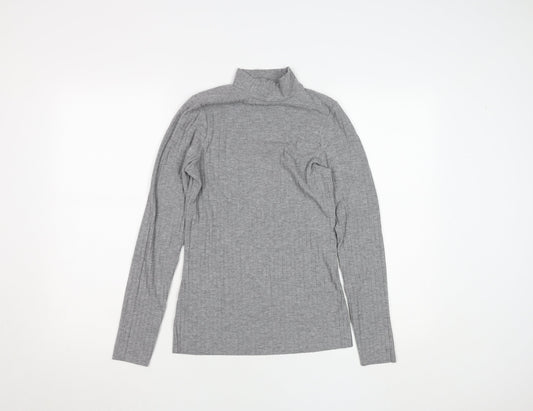 River Island Women Grey Long Sleeve Mock Neck Slim Fit T-Shirt Size 10