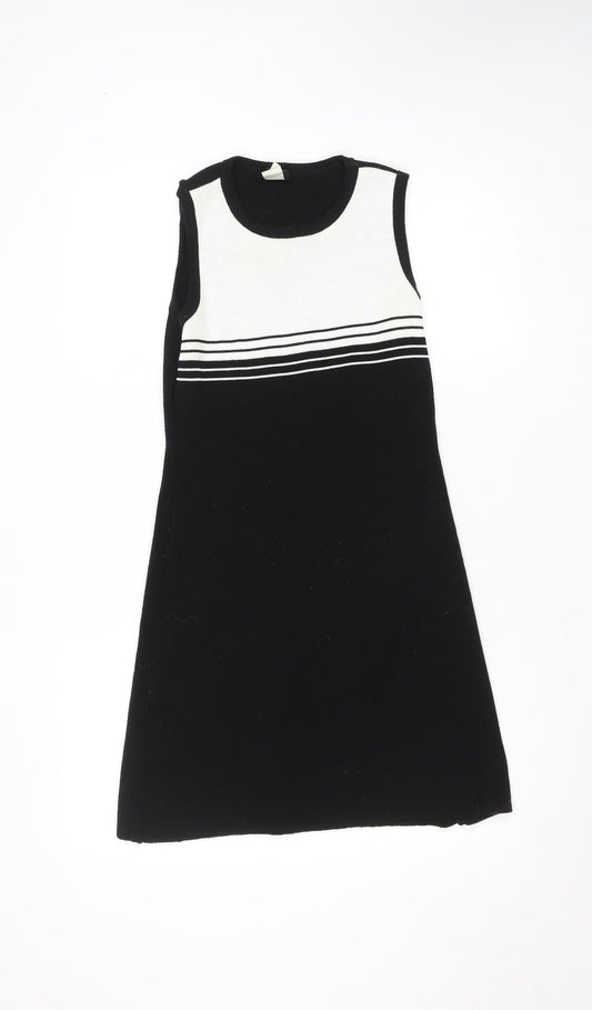 French Curve Women's Black Medium Sleeveless Striped Knit Shift Dress