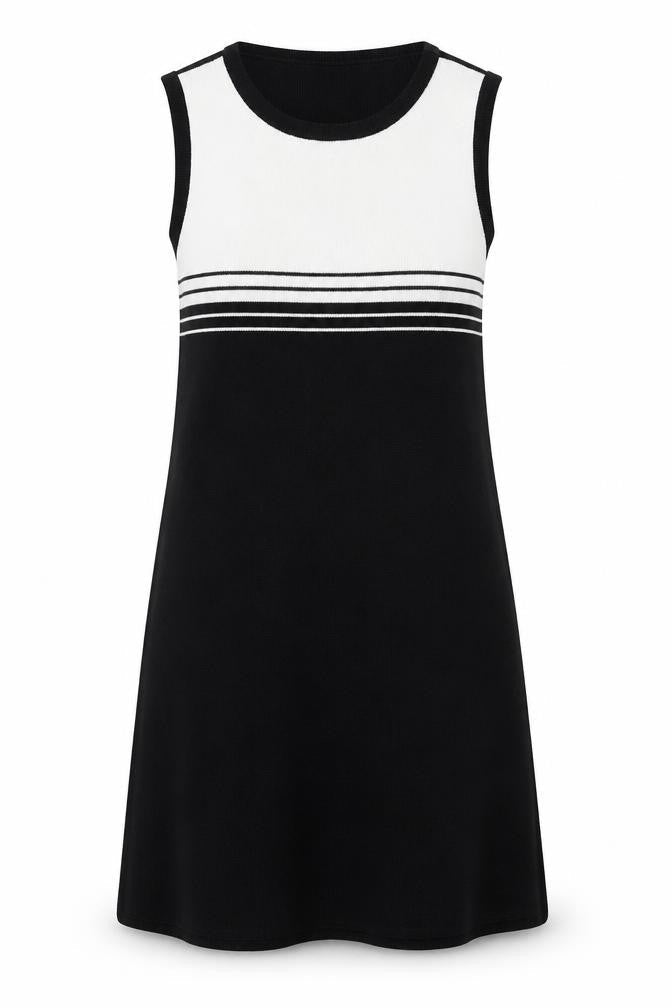 French Curve Women's Black Medium Sleeveless Striped Knit Shift Dress