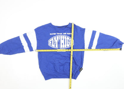 Back view of Fly High boys’ blue graphic pullover sweatshirt, size 146, crew neck