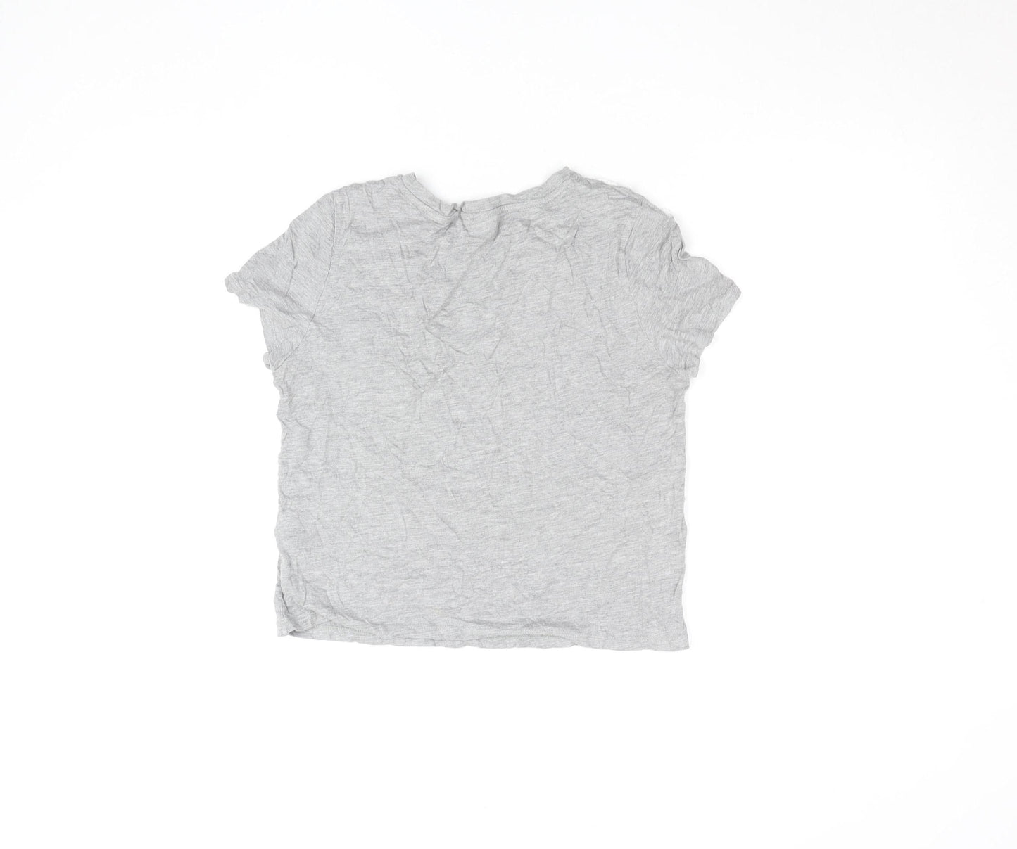 Topshop Petite Grey Floral Embroidered Cotton T-Shirt Size 4
